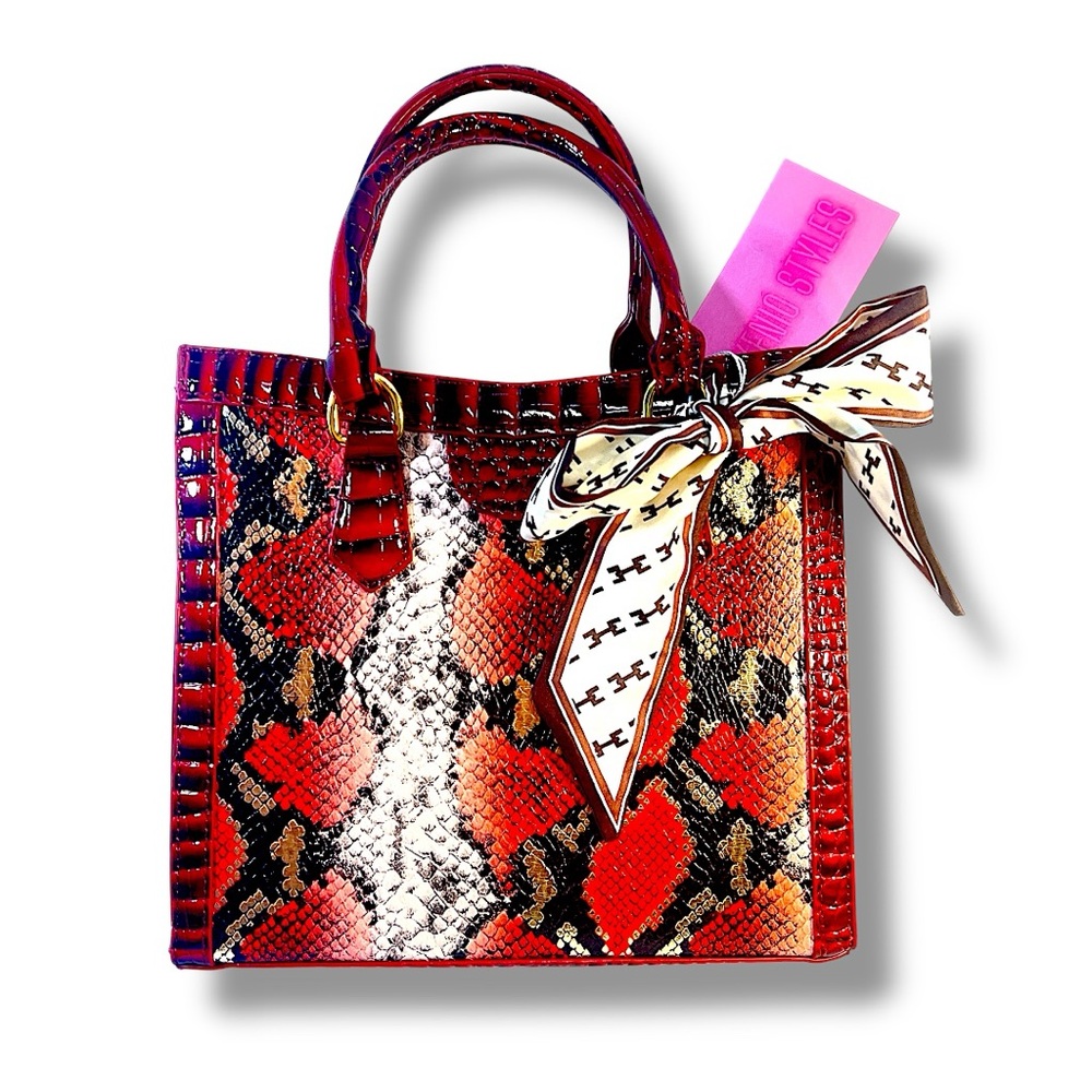 Reptile Embossed Red, Brown, Black Metallic Gold Crossbody/Shoulder/Satchel/NWT